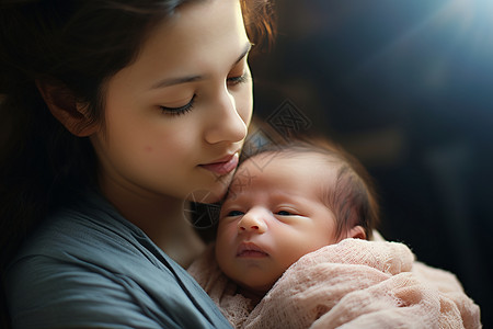 女人抱着婴儿睡觉背景图片