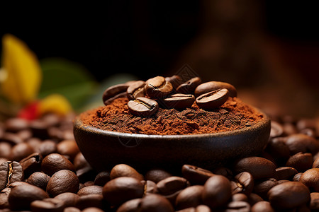 花语醇浓的咖啡豆背景图片