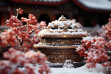 冬天屋檐西藏风格的建筑背景