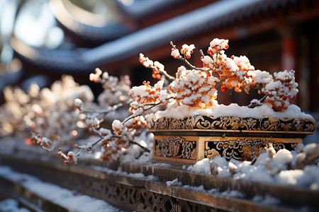 艺术雪花冬日雪中建筑背景