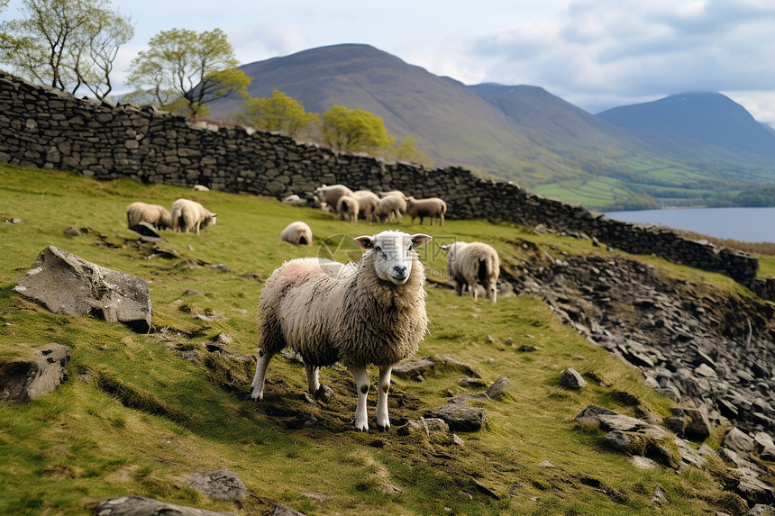 草原中放牧的羊群图片