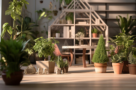 小型虎尾兰盆栽现代家居的小型花园场景背景