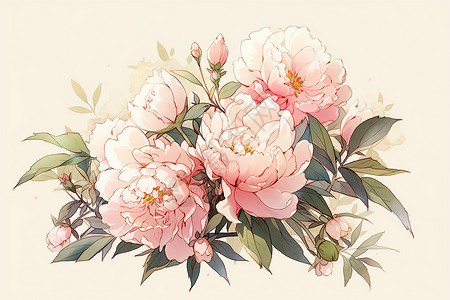 防伪花团花团锦簇的牡丹花插画