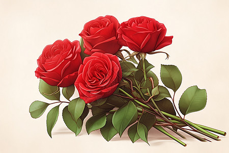 新鲜玫瑰红色浪漫的玫瑰花朵插画