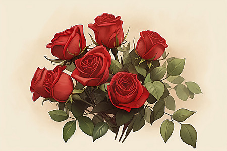 玫瑰采摘浪漫爱情的红色玫瑰花朵插画