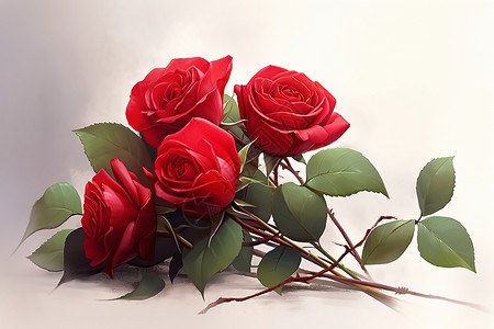 鲜红玫瑰的手绘插图背景图片