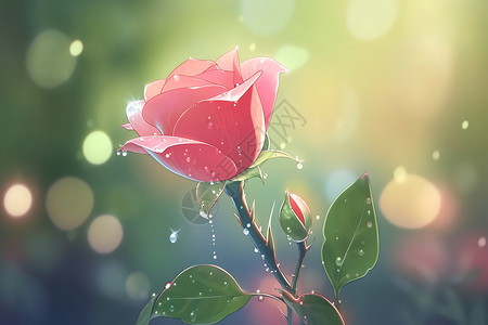 滴落晨露的玫瑰花朵背景图片