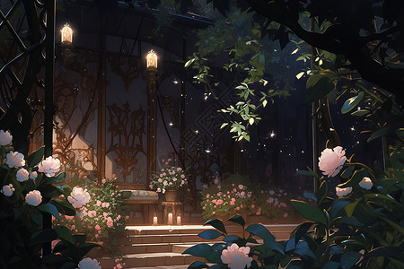 月光花园中绽放的茉莉花背景图片