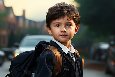 街道上的小男孩背景图片