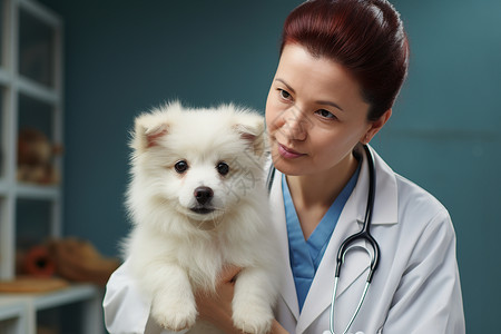 检查宠物狗狗身体的宠物医生背景图片