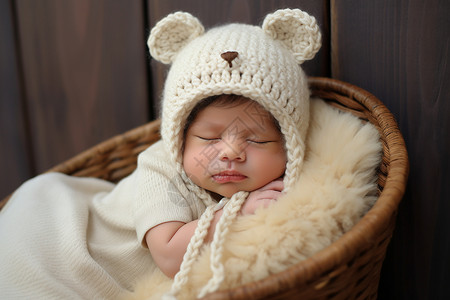 篮子里睡觉的小宝宝高清图片