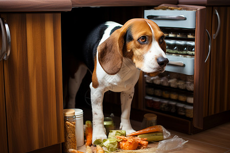 厨房中的宠物狗背景图片