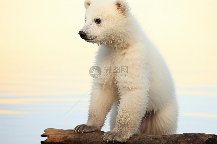 木头上的北极熊图片