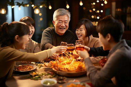 年夜饭开心的家庭聚餐背景