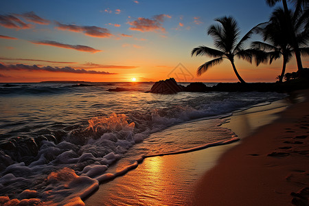 沙滩上的日落背景图片