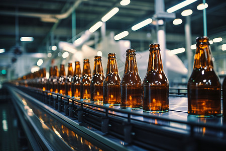 啤酒瓶在工厂的传送带高清图片