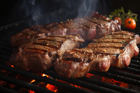 火焰牛肉铁板上的烤牛排背景