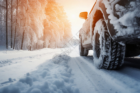 雪地驾驶冬日林中驾驶背景