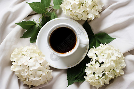 咖啡和花朵背景图片
