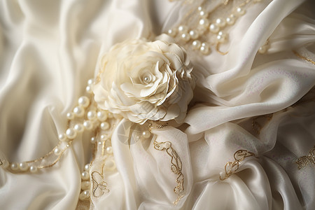 一朵白玫瑰与珍珠高清图片
