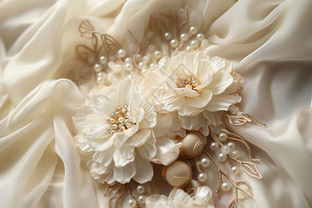 丝绸上的蕾丝花朵背景图片