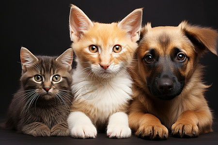 呆萌的猫咪和狗狗背景图片