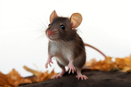老鼠动物枯叶上的老鼠背景