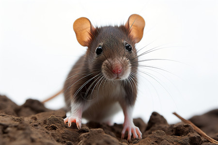 老鼠咬过小老鼠站在土堆上背景