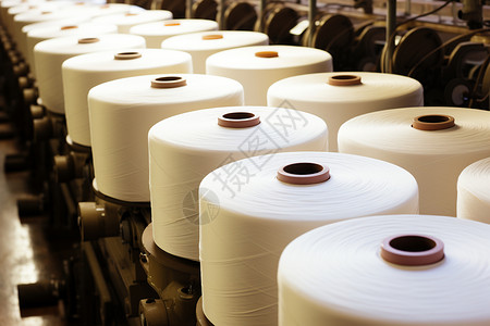 白色捆绑卷轴纺织机上的白纱线背景