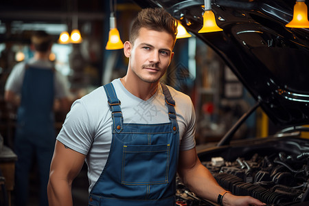 维修汽车的工人背景图片