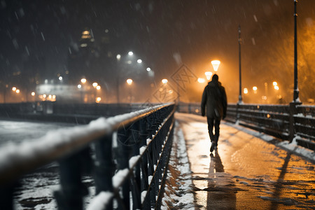 孤独行者寒夜街道上徘徊的男子背景