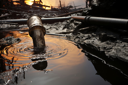 户外水面的石油管道背景图片