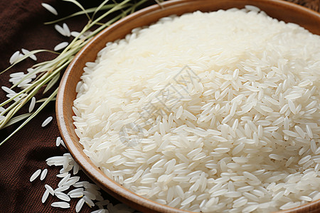 木碗中的粒粒香大米高清图片