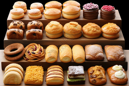 面包店的甜品展示柜台高清图片