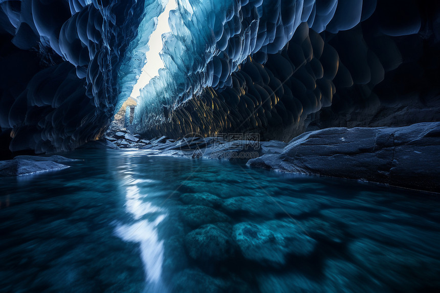 冰川奇观的岩洞景观图片