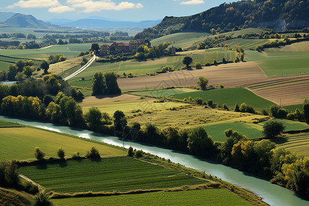 山河如画的乡村农业种植田野高清图片