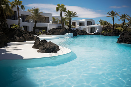 热带度假岛屿的豪华酒店背景图片