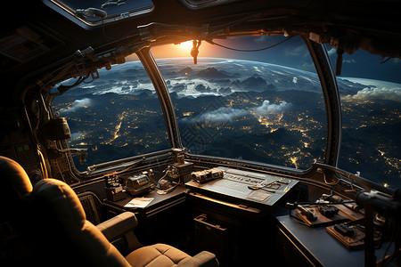 驾驶台天空中的飞机窗户设计图片