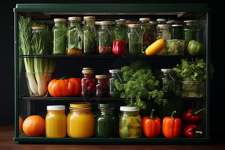 透明冰柜里的蔬菜背景图片