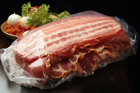 塑料袋中新鲜的猪肉背景图片