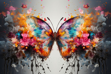 七彩花蝶的创意插图背景图片
