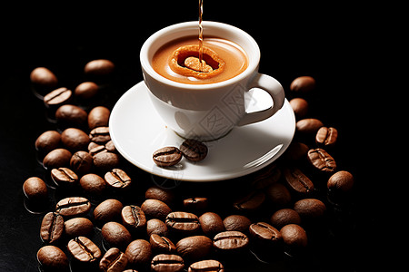咖啡豆中醇香的咖啡背景图片