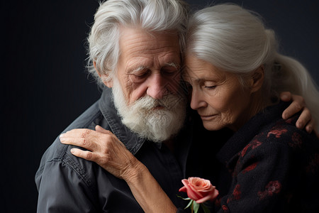 相互依靠的老年夫妻背景图片