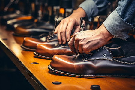 手工缝制手工制作鞋子的匠人背景