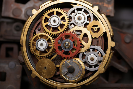 机械复古钟表中的金属齿轮背景