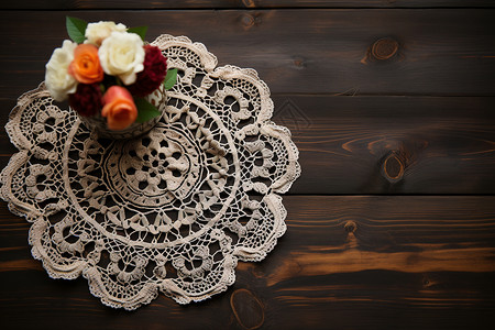 栀子花镂空花纹手工艺术的镂空花纹杯垫背景