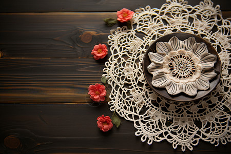 手工镂空素材古朴的花边杯垫背景