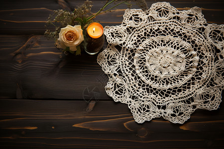 栀子花镂空花纹手工缝制的镂空花纹杯垫背景