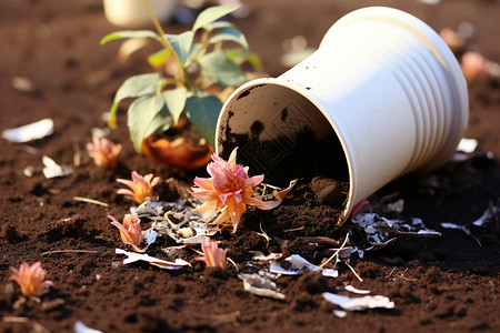 栽培花朵的陶瓷花盆背景图片