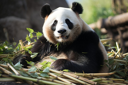 享用竹子的熊猫背景图片